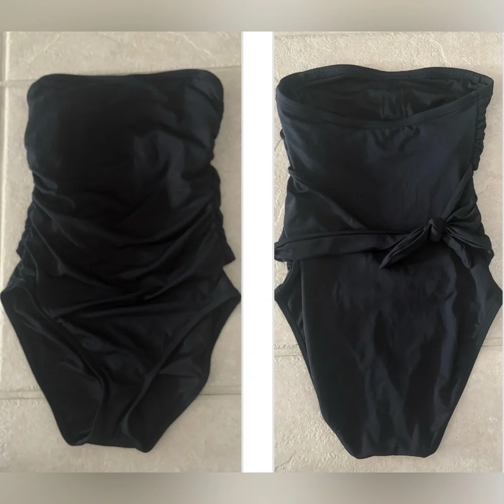 NEW Loft Ruched Bandeau Black One Piece Swimsuit- Size XS - Picture 3 of 16